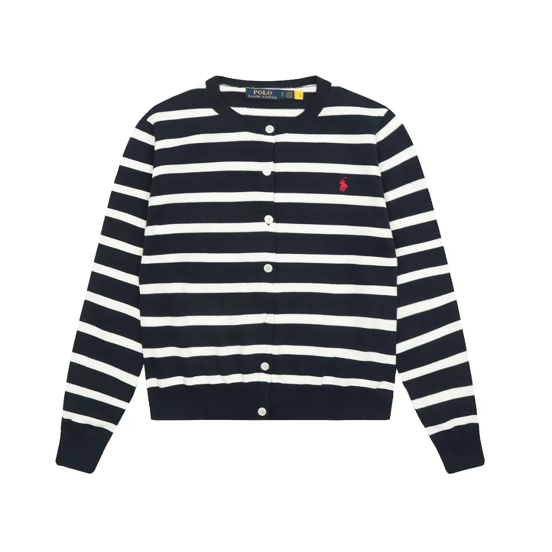 P190 Top quality" Style number: DS011# [Ralph Lauren jacquard striped round neck basic pony embroidered logo knitted cardigan long sleeves] ✅Ralph Lauren Ralph Lauren classic basic versatile plain striped jacquard knitted cardigan long-sleeved small jacket ✅Main provider of platform live broadcast wholesale entity ✅ZP quality 1:1 pattern making Scan the code to enter the GF website Counter quality ✅Detailed quality The only one in Guangzhou Imported quality cotton yarn Mainly high-end Cost-effective, good quality, needless to say. ✅The version is restored to the original one. Loose, comfortable and stress-free. Simple is high-end. Classic is timeless. ✅The upper body is simple and easy to match. A must-have for goddess ootd. Good-looking clothes are never picky. A must-have in the goddess’ wardrobe. Size: S-XL. Color: Navy Blue Red.